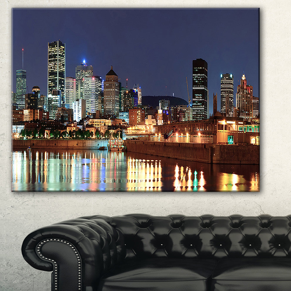 "Bright Montreal at Dusk" Cityscape Photography Canvas Print, 32"x16"