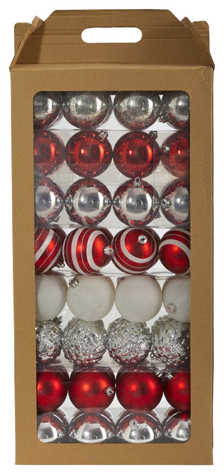Holiday Shatterproof, 64 Count Xmas Tree Ornaments, 80mm With Re-Useable Box