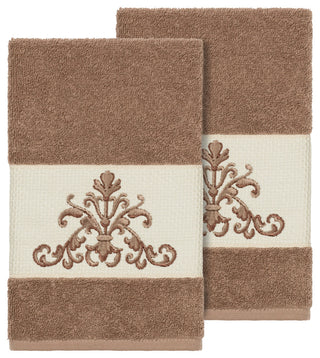 Scarlet 2-Piece Embellished Hand Towel Set, Latte