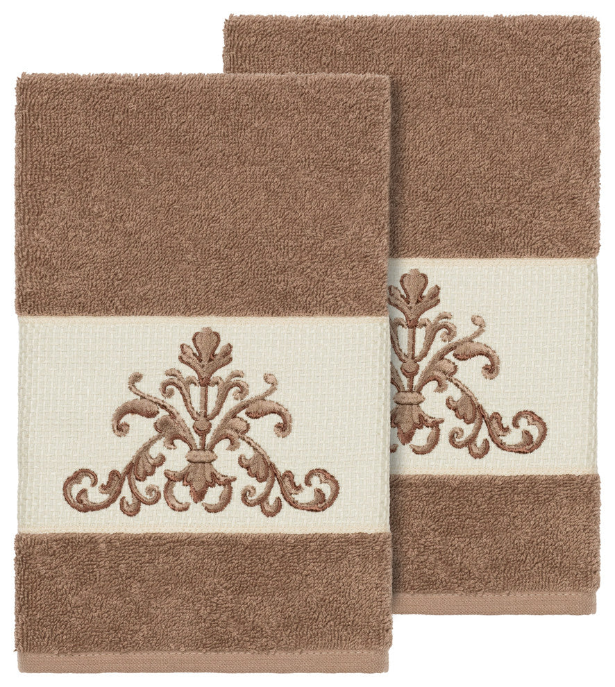 Scarlet 2-Piece Embellished Hand Towel Set, Latte