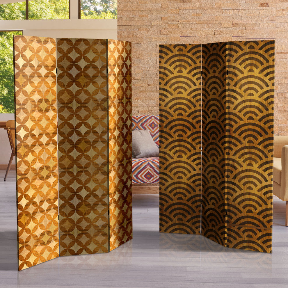 6' Tall Double Sided Japanese Wood Pattern Canvas Room Divider