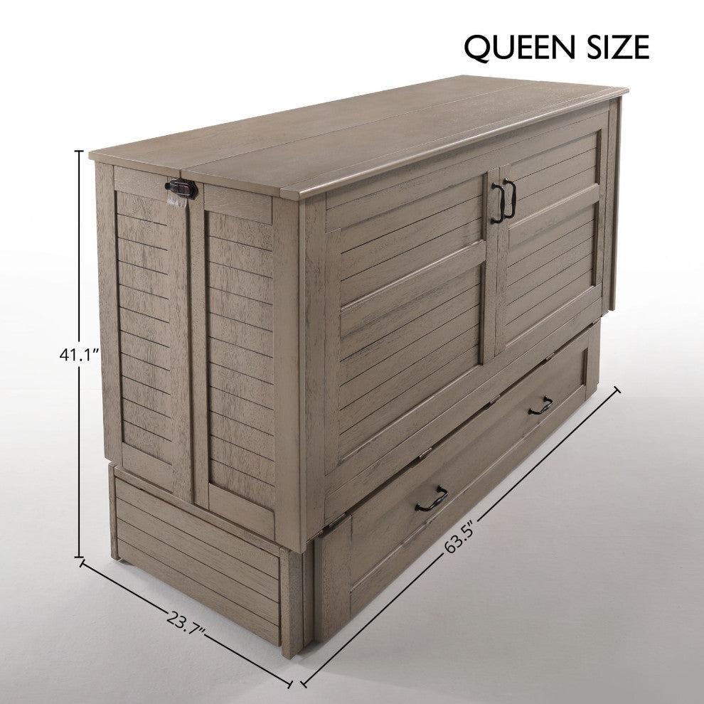 Poppy Cabinet Murphy Bed with Gel Memory Foam Mattress and USB Ports, Brushed Driftwood