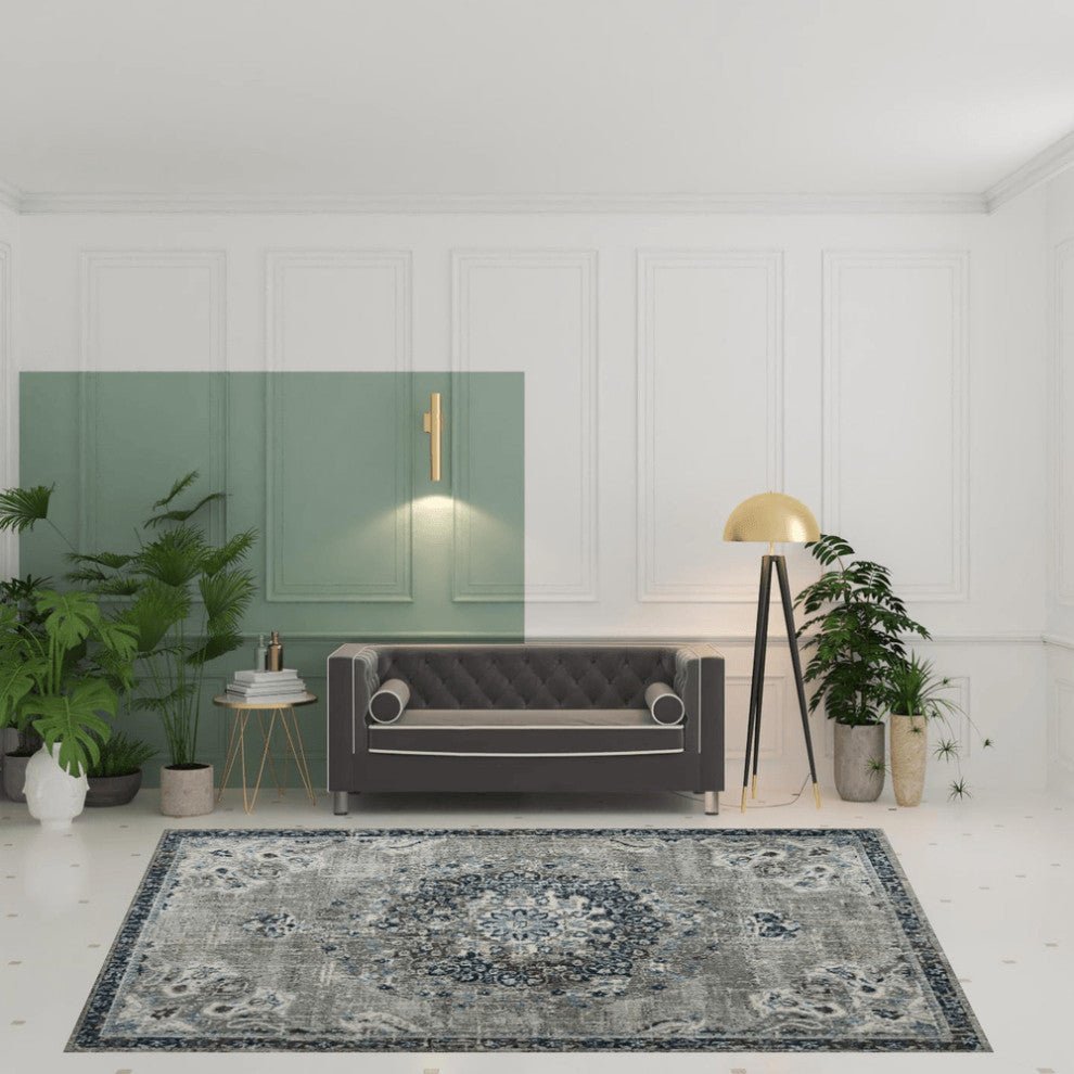 8' x 11' Teal Blue Medallion Power Loom Area Rug