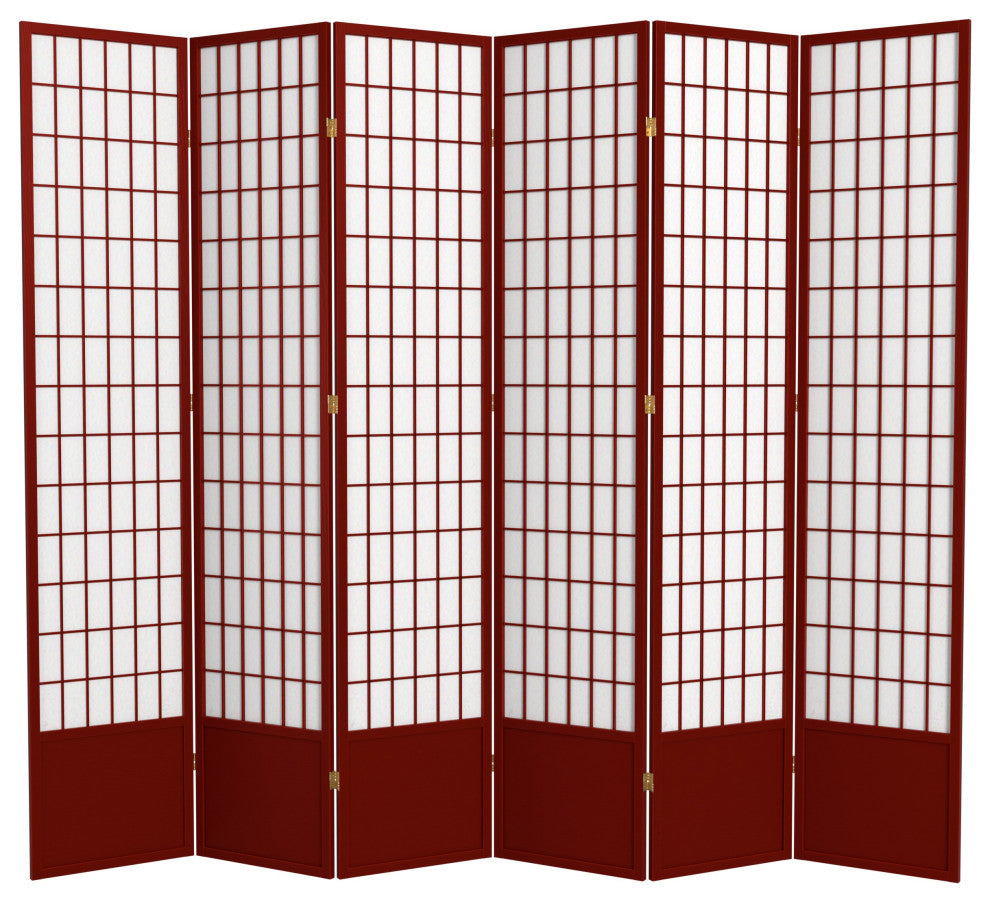 7'' Tall Window Pane Shoji Screen, Rosewood, 6 Panels