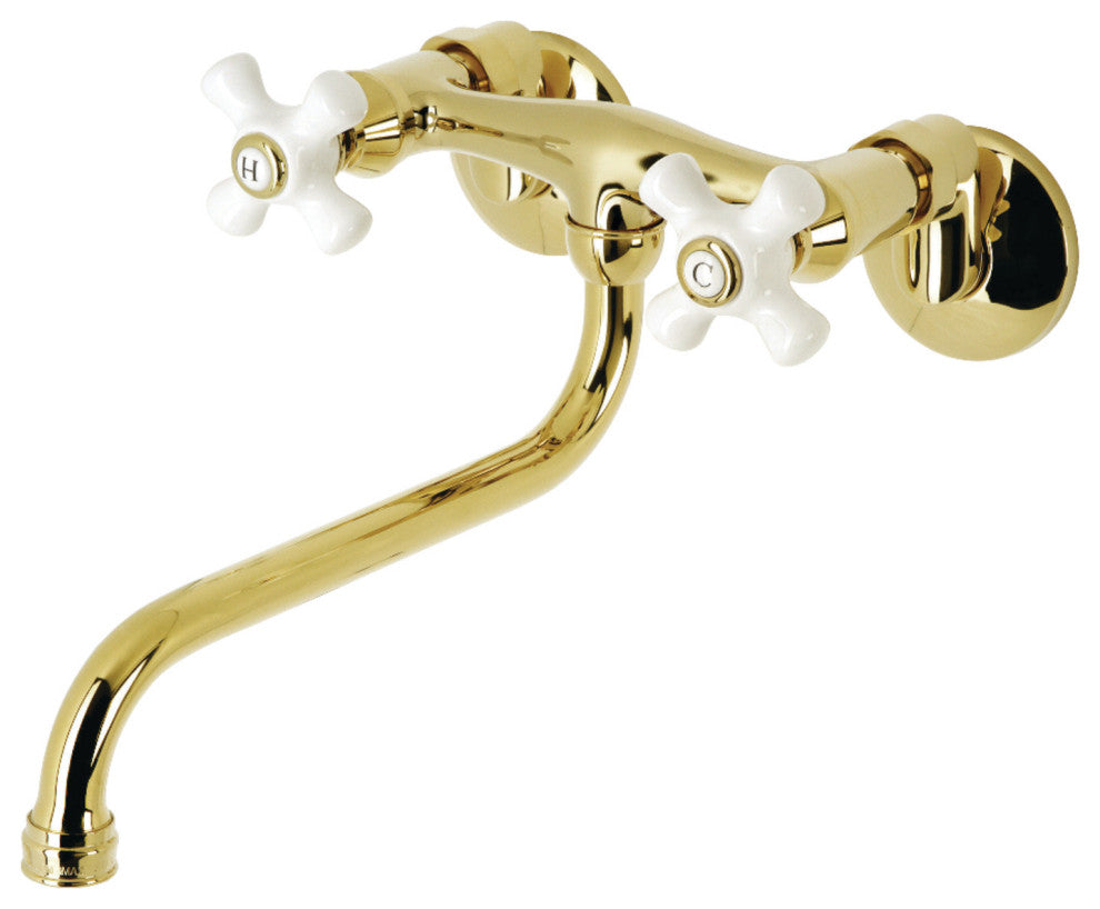 Kingston Brass KS615PB Wall Mount Bathroom Faucet, Polished Brass