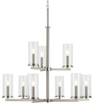 Crosby 32.5" 9-Light 2-Tier Chandelier With Clear Glass, Brushed Nickel