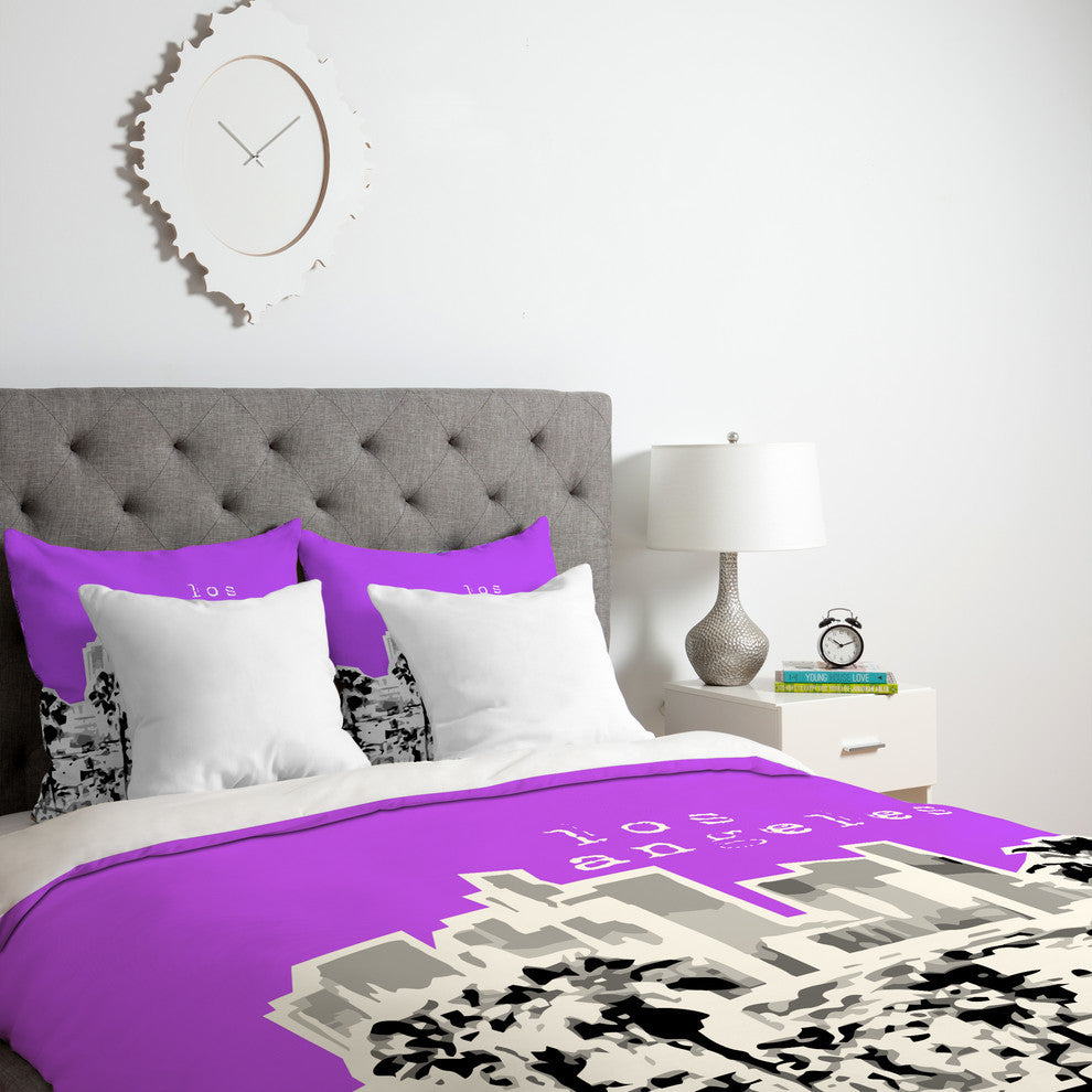 Deny Designs Bird Ave Los Angeles Purple Duvet Cover - Lightweight