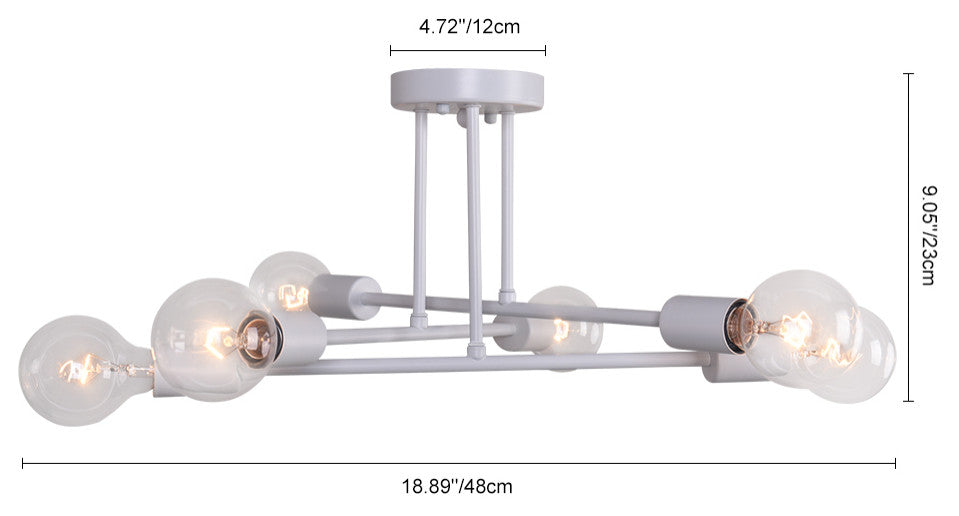 6 Light Sputnik Linear Semi Flush Mount Light, White