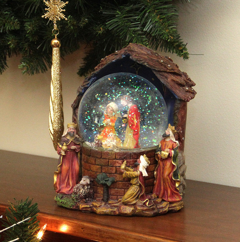 7" Musical Religious Family "Silent Night" Nativity Scene Christmas Snow Globe