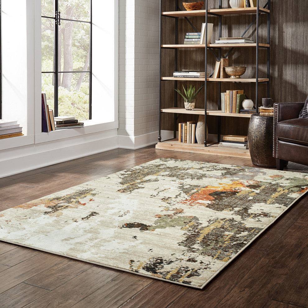 Elements Marble Beige/Charcoal Area Rug, 6'7"x9'6"