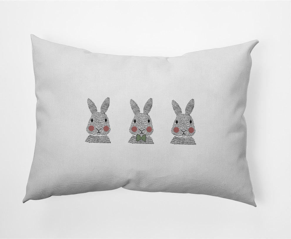Bunny Triplets Easter Decorative Lumbar Pillow, Laurel Tree Green, 14x20"