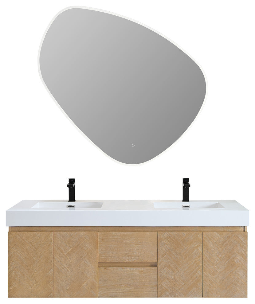 Siena Wall-mounted Single Bath Vanity, Light Brown, 60inch, With Mirror