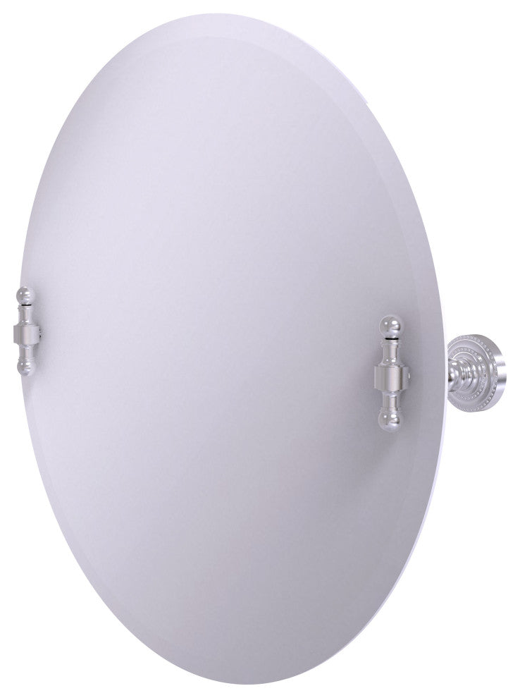 Frameless Round Beveled Edge Tilt Mirror, Satin Chrome