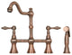 Two-Handles Copper Bridge Kitchen Faucet with Side Sprayer, Antique Copper