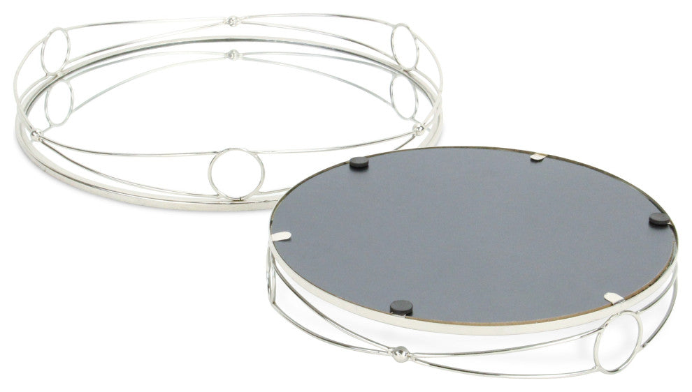Mianzi Round Tricircle Rim Silver Metal Trays (Set of 2)
