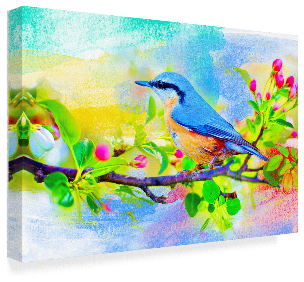 "Spring Flowers And Bird 6" by Ata Alishahi, Canvas Art, 12"x19"