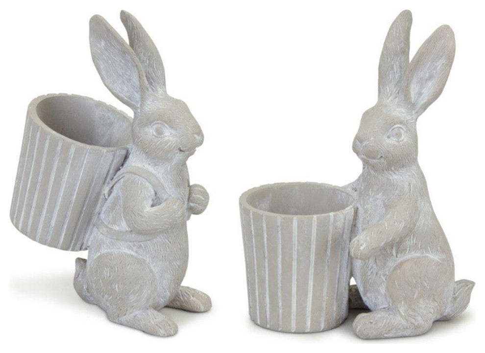 Bunny Pot, 2-Piece Set, 5.75"H, 6"H Resin