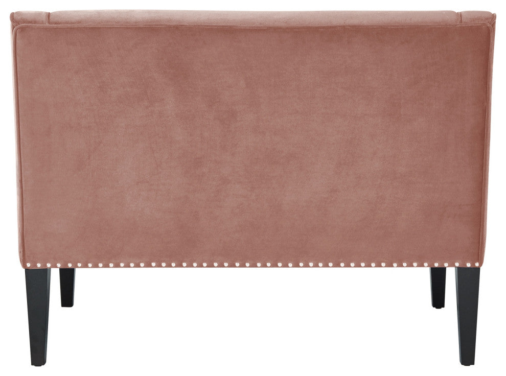 45" Blush And Brown Upholstered Velvet Bench