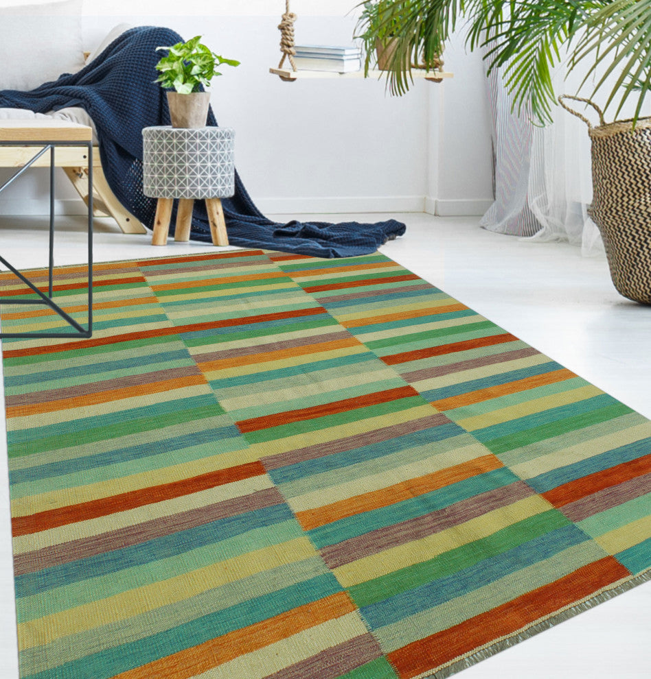 Winchester Kilim Mannan Orange/Beige Rug, 5'7x7'7
