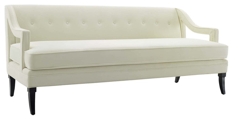 Concur Button Tufted Upholstered Velvet Sofa, Ivory