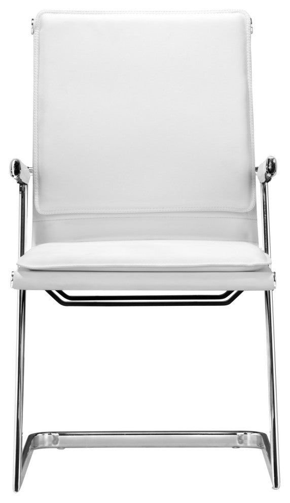 Office Chair, Set of 2, Faux Vinyl Leather, Steel, White, Silver, Home Business