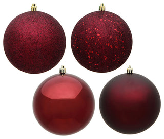 Vickerman 4.75" Burgundy 4-Finish Ball Ornament Assortment, 4 per Box