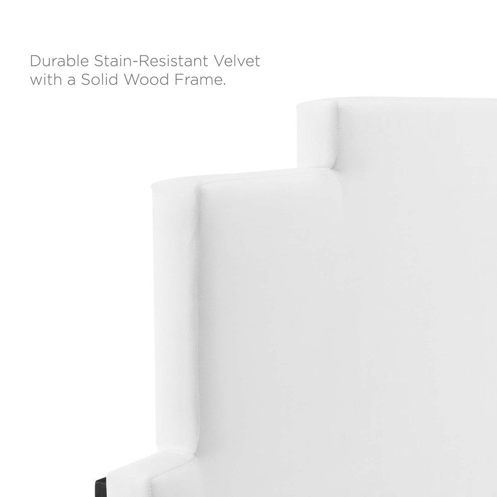 Platform Bed Frame, King Size, Velvet, White, Modern Contemporary, Bedroom