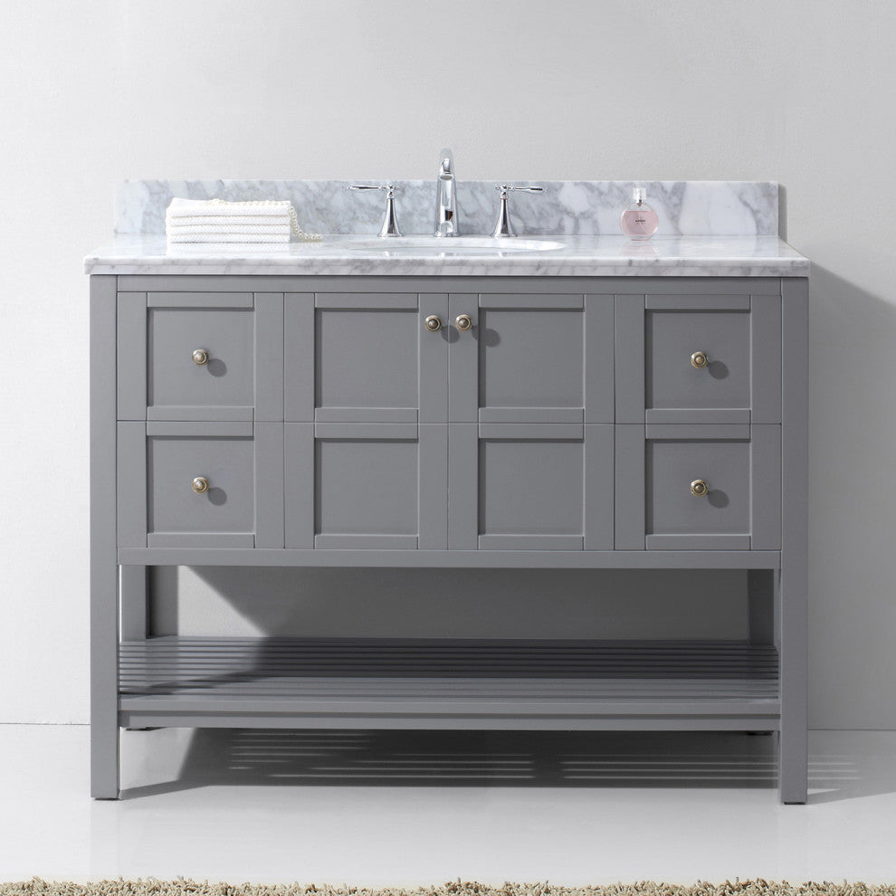 Winterfell 48" Single  Sink Grey Top Vanity in Grey with Brushed Nickel Faucet