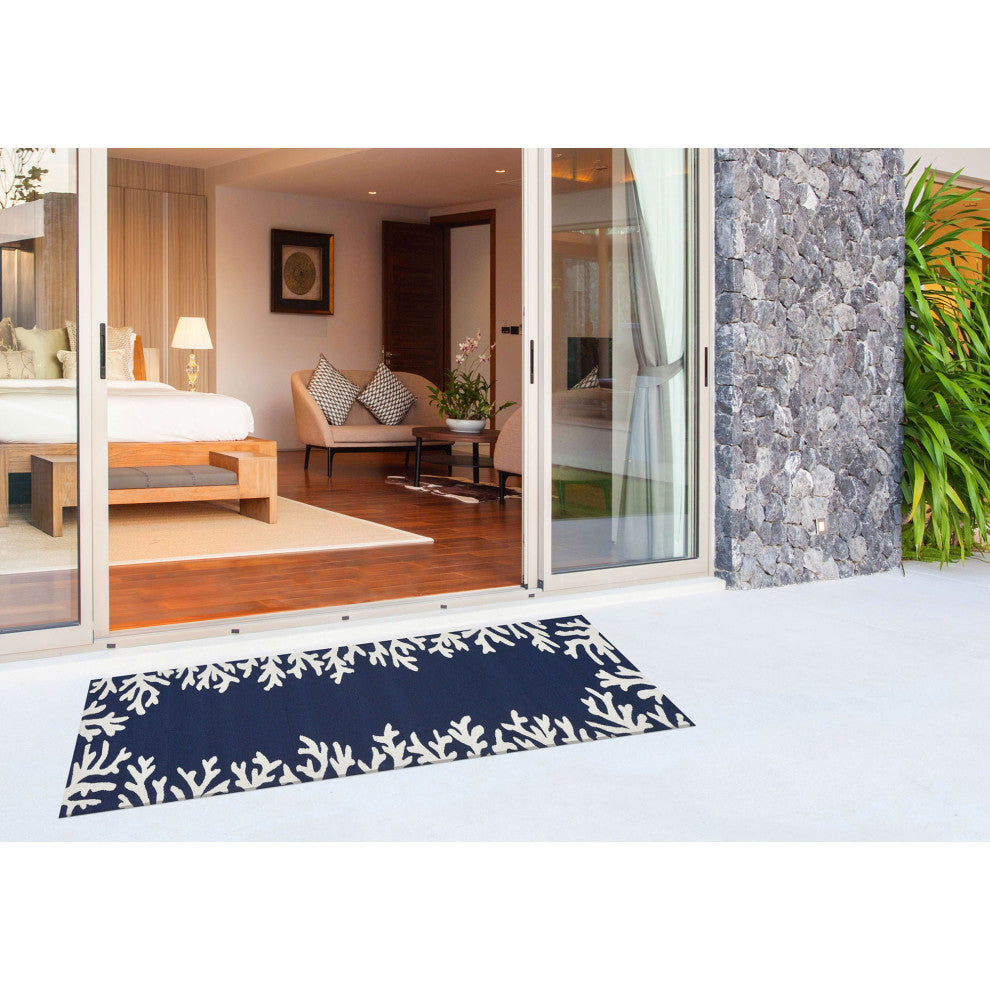 Capri Coral Border Indoor/Outdoor Rug, Navy, 2'x5'