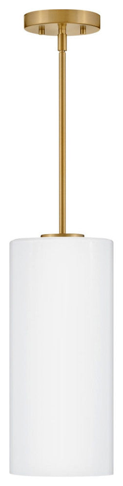 Lark Lane Single Cylindrical Pendant, Lacquered Brass + Cased Opal Glass