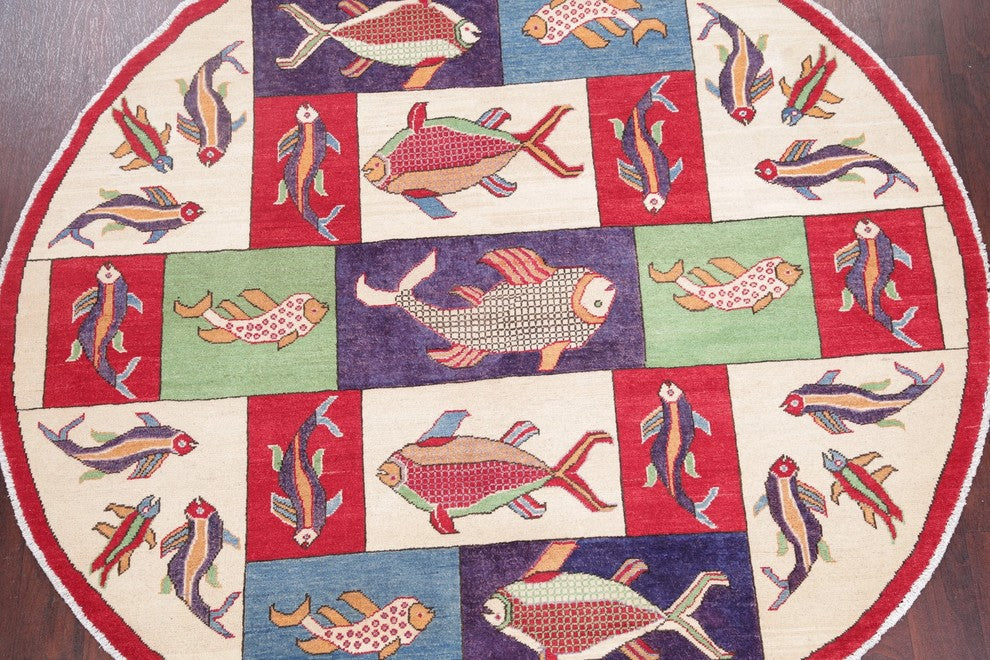 Novelty Kazak Pakistani Oriental Hand-Knotted Area Rug, Beige, 6'6"X6'1"