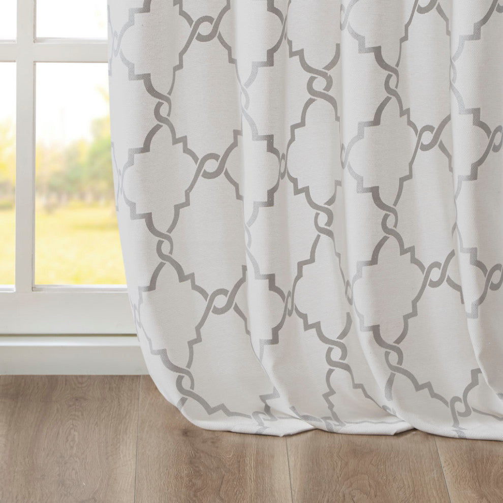 Madison Park Saratoga Fretwork Print Grommet Top Window Curtain Panel, Ivory