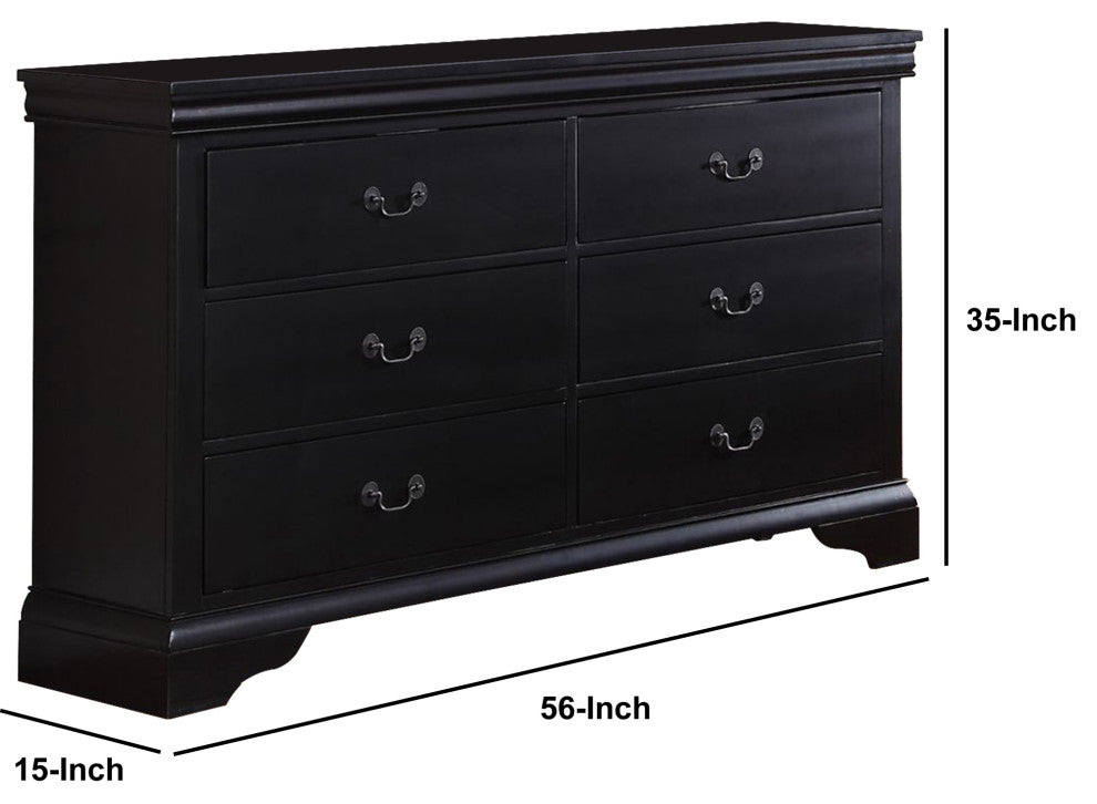 Benzara BM171579 Pine Wood 6 Drawer Dresser, Black