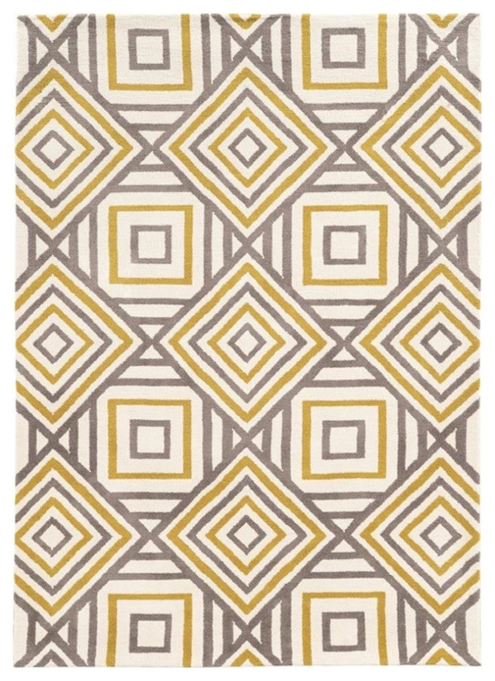 Linon Geo Ranlyn Hand Tufted Microfiber Polyester 8'x10' Rug in Ivory