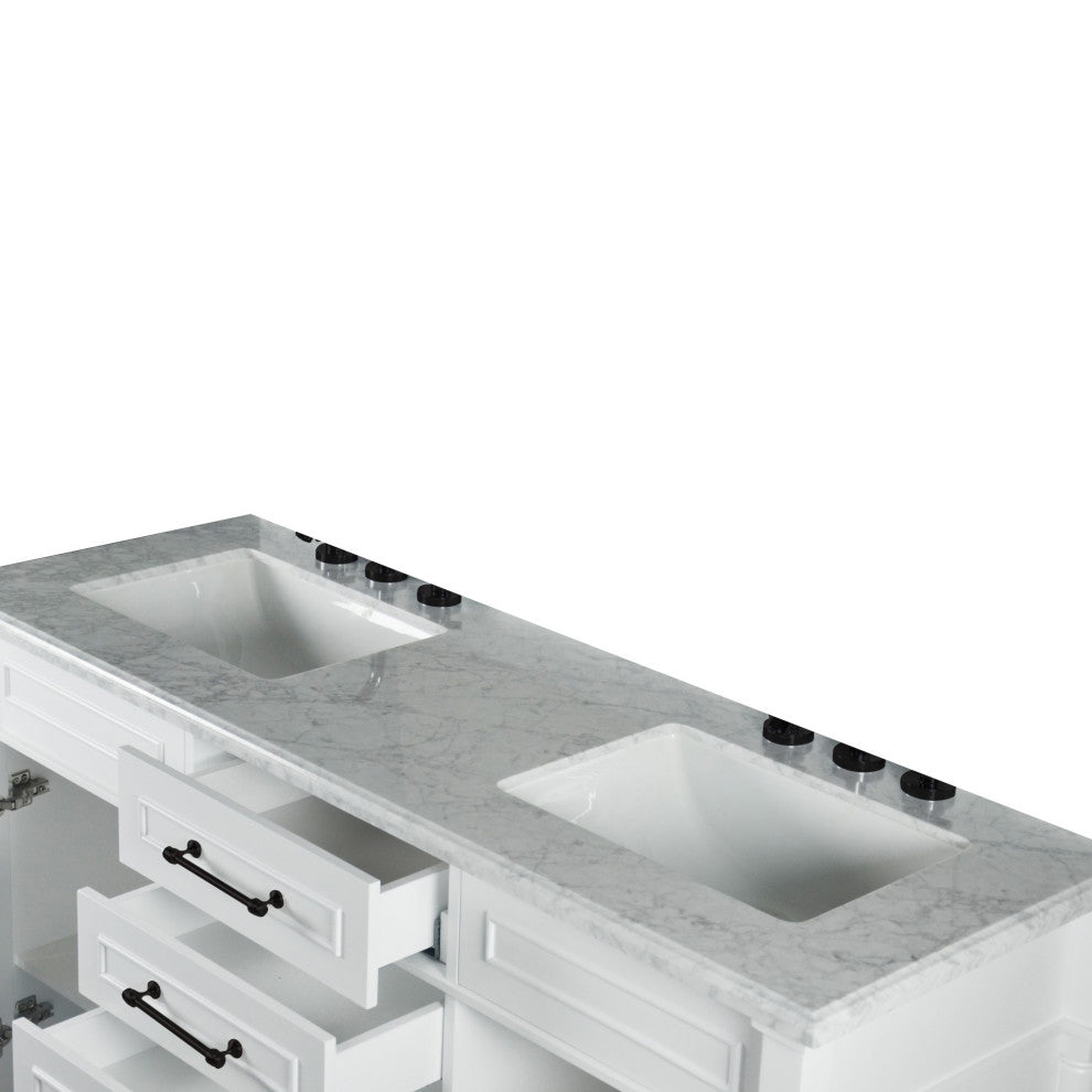 60" Double Vanity, White With White Carrara Marble Top