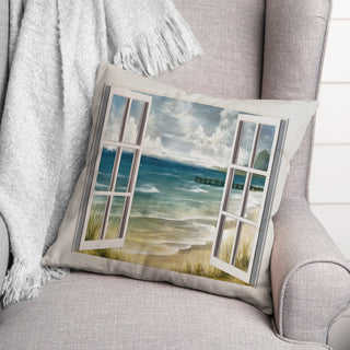 Dark Beach Window 18x18 Indoor/Outdoor Pillow