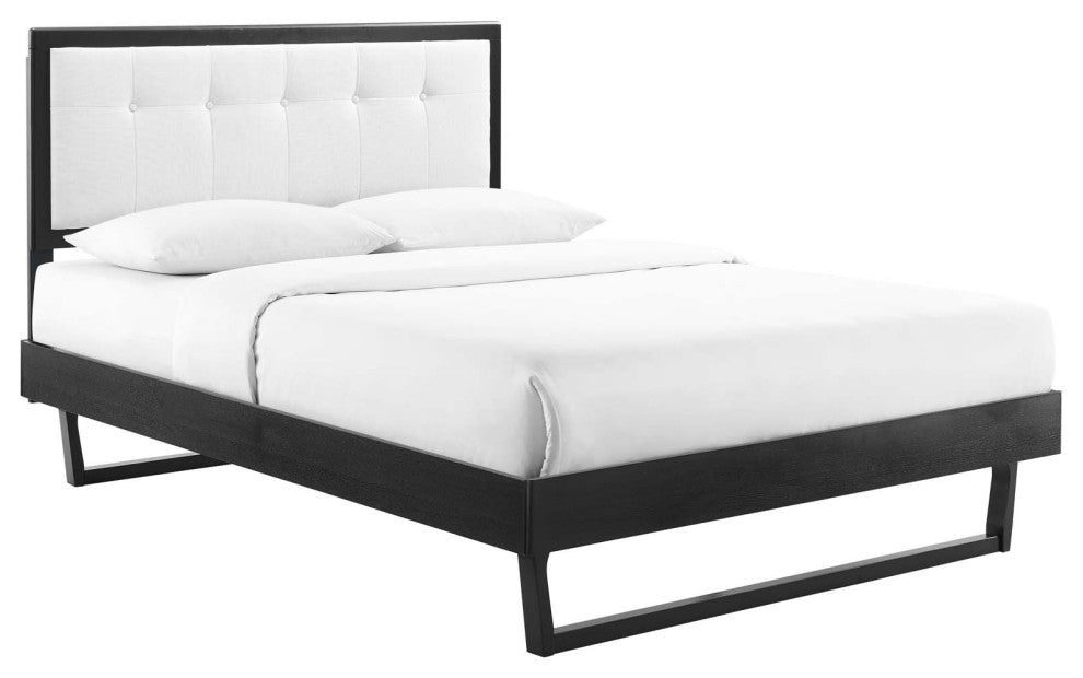 Willow King Wood Platform Bed With Angular Frame Black White