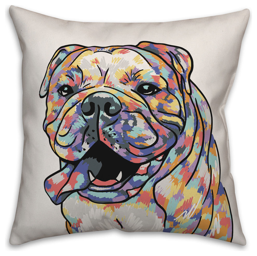 Watercolor Bulldog Throw Pillow Cover