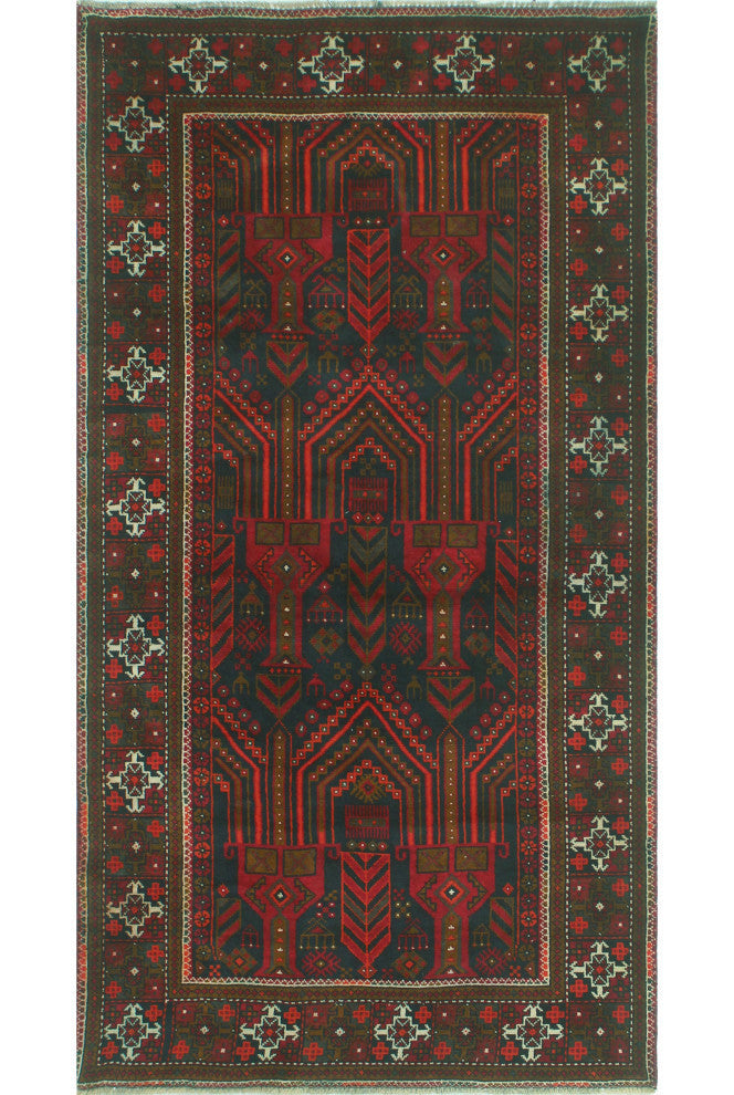 Fine Vintage Distressed Ronda Charcoal/Red Runner, 3'4x6'6