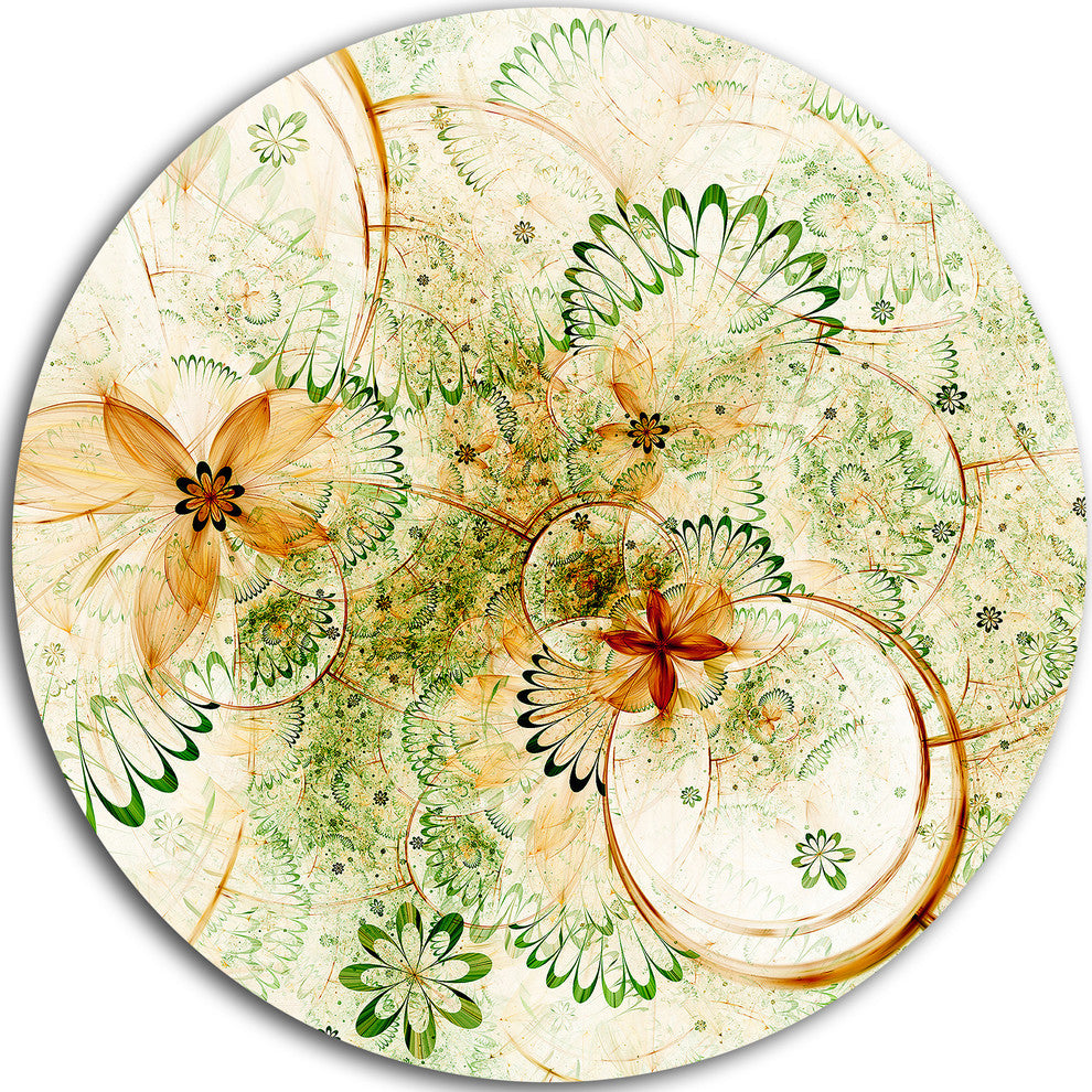Yellow Green Grungy Floral Shapes, Floral Round Wall Art, 23"