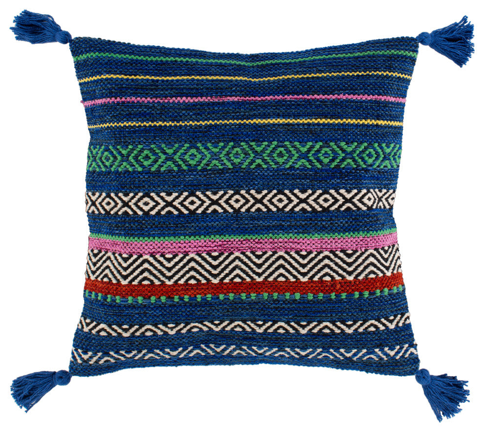 Surya Trenza TZ-007 22"x22" Pillow Cover, Blue/Cream/Black/Green/Red/Pink