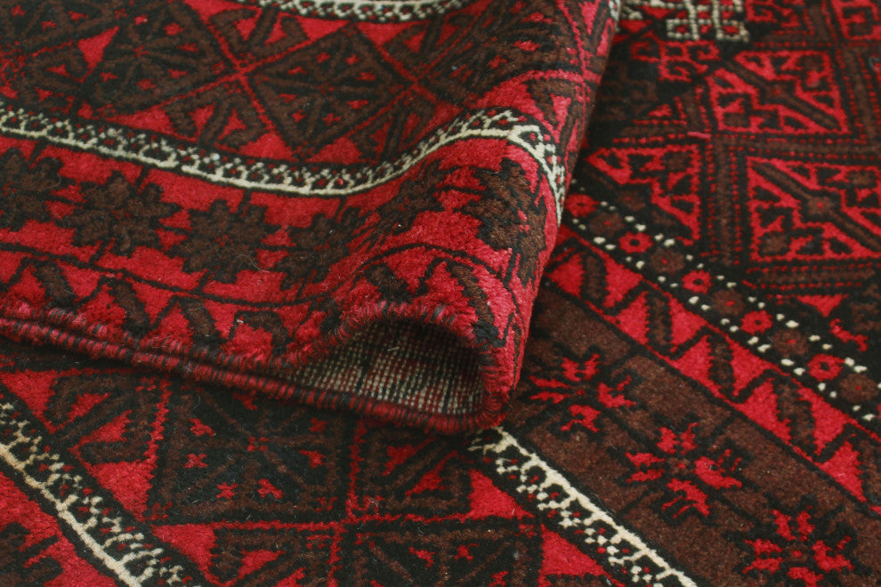 Vintage Distressed Florid Red/Charcoal Rug, 3'10x7'3