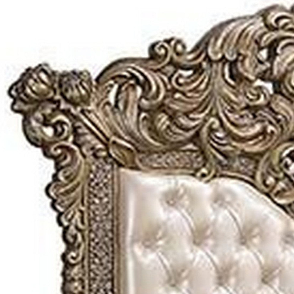Benzara BM269548 Eastern King Bed, Intricately Carving/Tufting, Gold/Brown