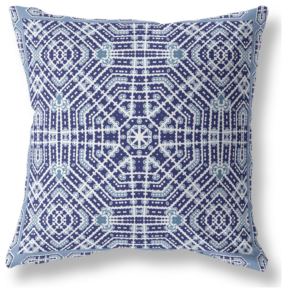 28 Indigo Blue Geostar Indoor Outdoor Throw Pillow