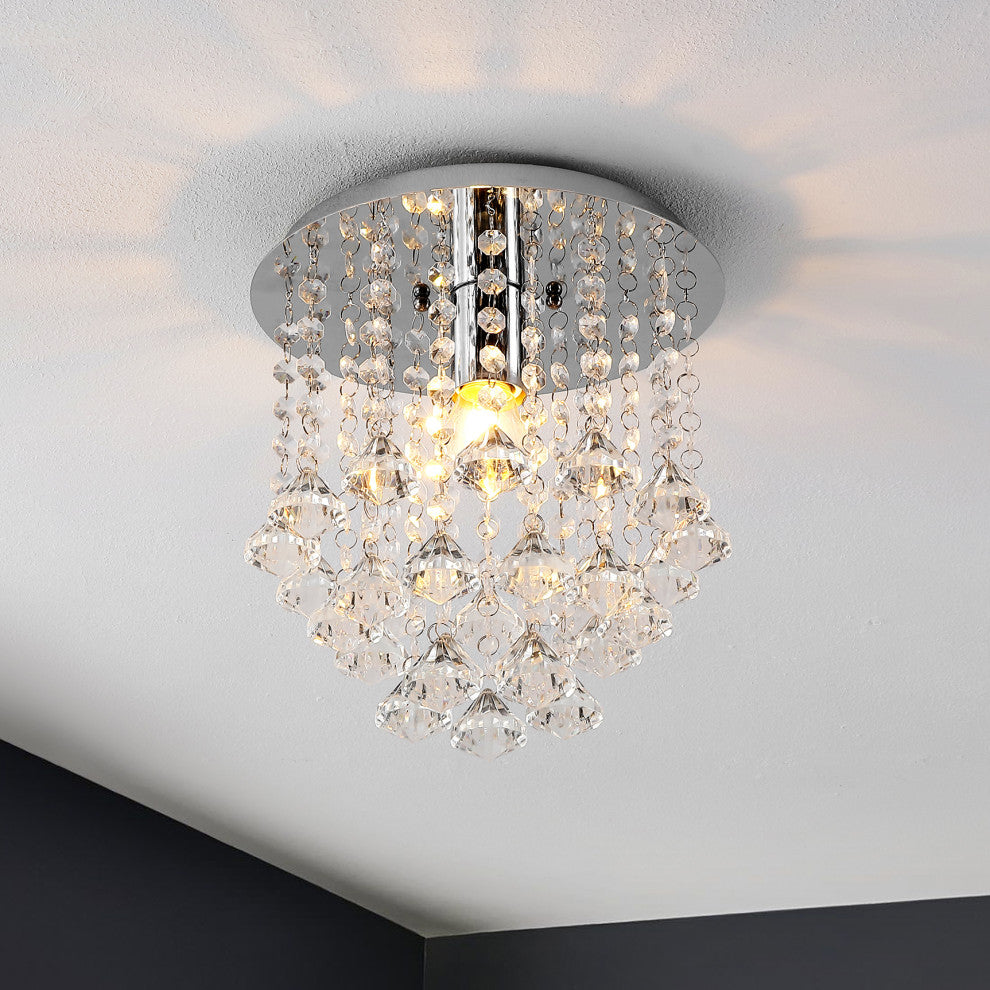 Lillibet 9.88" 1-Light Transitional Iron LED Semi Flush Mount, Chrome/Clear