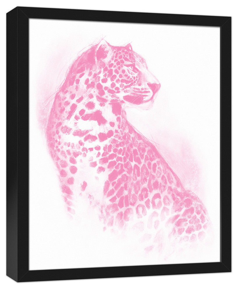 Pink Charcoal Leopard 16x20 Black Framed Canvas