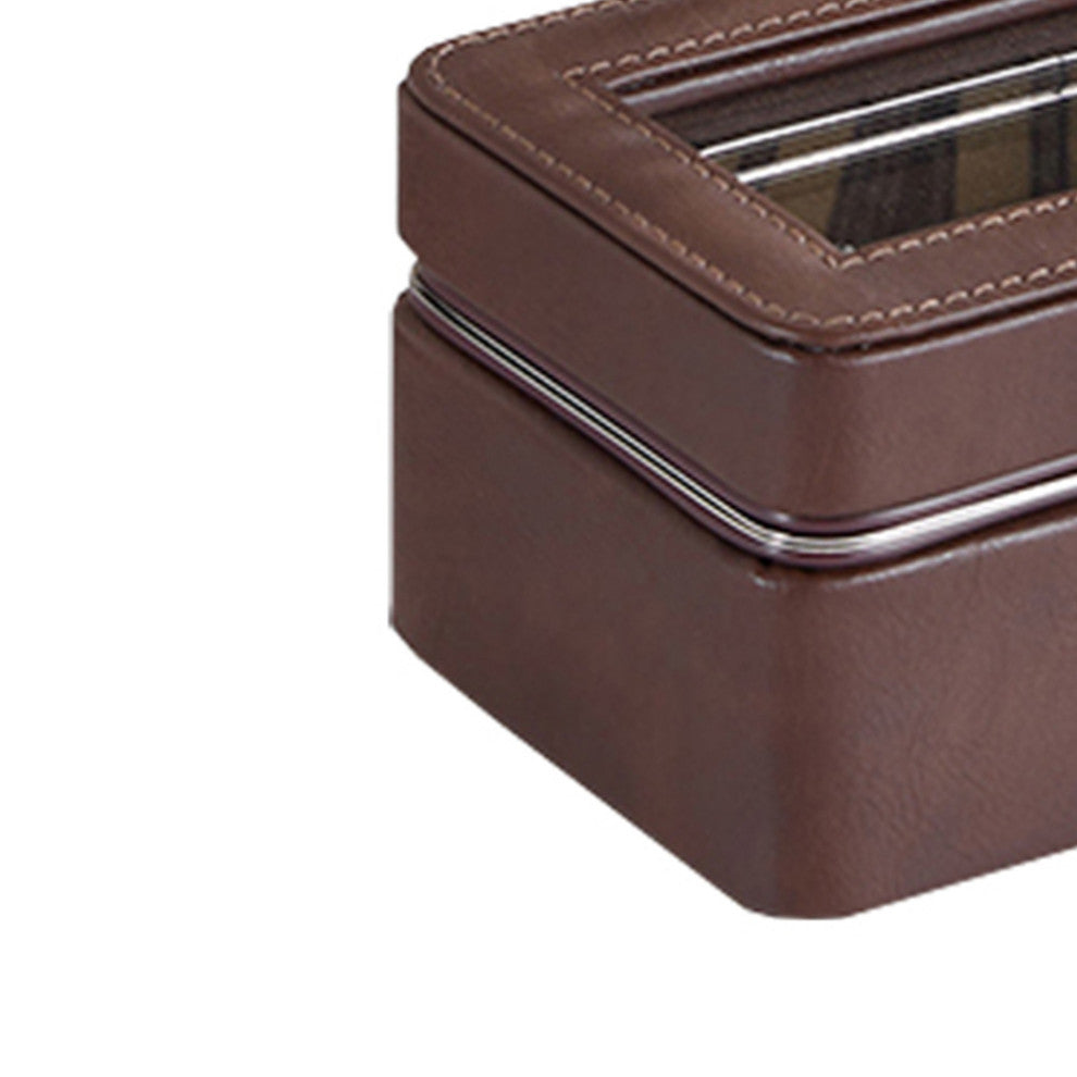 Benzara BM240947 Watch Case With 4 Slots/Removable Cushions, Brown