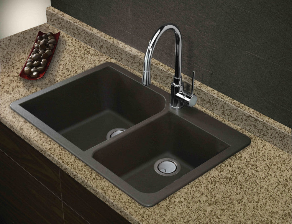 Radius Granite 33-in Drop-In Kitchen Sink Kit in Espresso