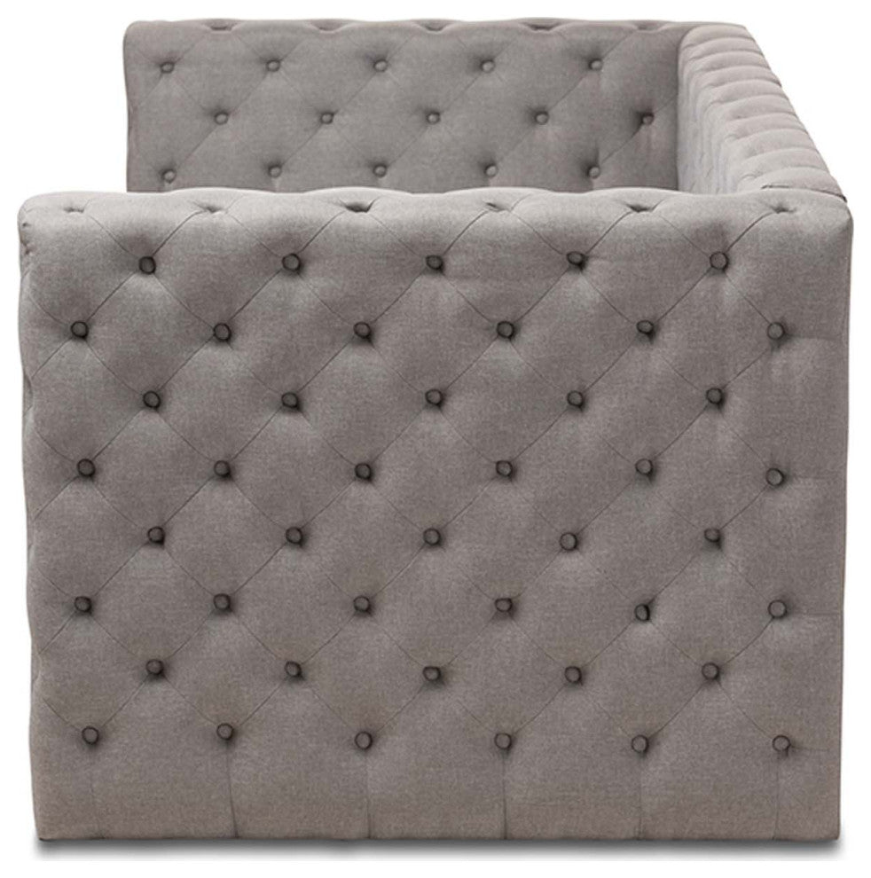 Raven Fabric Tufted Upholstered Daybed With Trundle, Twin Size, Gray