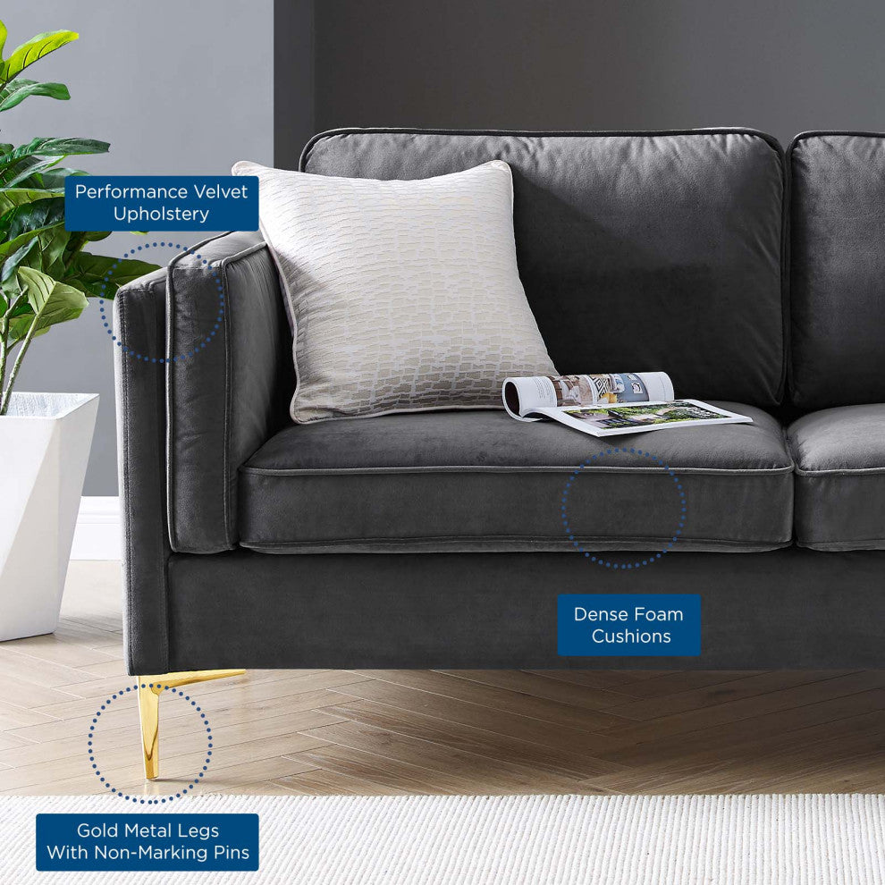 Sofa, Velvet, Dark Gray, Modern, Living Lounge Room Hotel Lobby Hospitality